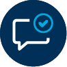 Icon of a speech bubble inside of a blue circle